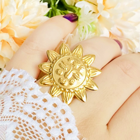 Inel Reglabil Soare Aztec, Inele Otel Inoxidabil, Inele Dama [6]