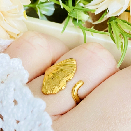 Inel Reglabil Ginkgo Leaf, Inele Otel Inoxidabil, Inele Dama [6]