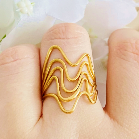 Inel Reglabil Valuri Aurii, Inele Otel Inoxidabil, Inele Dama [3]