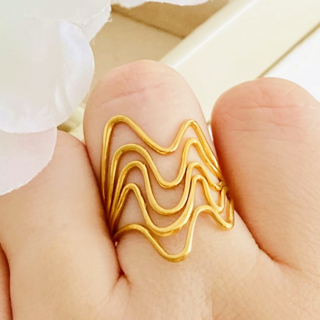 INELE Otel Inoxidabil - Inel Reglabil Valuri Aurii, Inele Otel Inoxidabil, Inele Dama