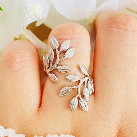 INELE Otel Inoxidabil - Inel Reglabil Frunzulite Argintii, Inele Otel Inoxidabil, Inele Dama