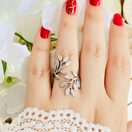 Inel Reglabil Frunzulite Argintii, Inele Otel Inoxidabil, Inele Dama [2]