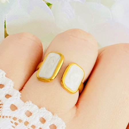 Inel Reglabil Auriu & Alb, Inele Otel Inoxidabil, Inele Dama [2]