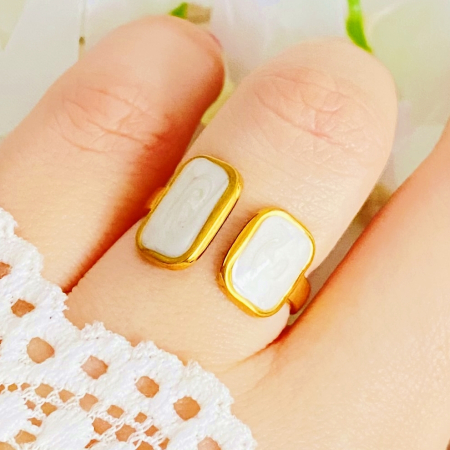 INELE Otel Inoxidabil - Inel Reglabil Auriu & Alb, Inele Otel Inoxidabil, Inele Dama