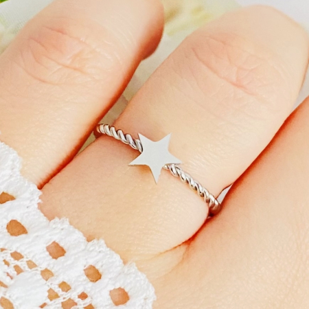 INELE Otel Inoxidabil - Inel Reglabil Stea Argintie, Inele Otel Inoxidabil, Inele Dama