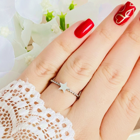 Inel Reglabil Stea Argintie, Inele Otel Inoxidabil, Inele Dama [2]