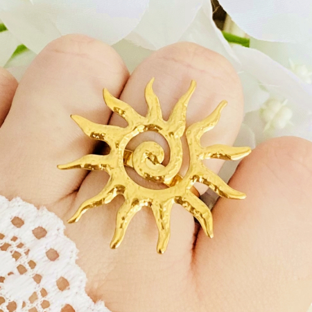 Inel Reglabil Soare Mare Auriu, Inele Otel Inoxidabil, Inele Dama [1]