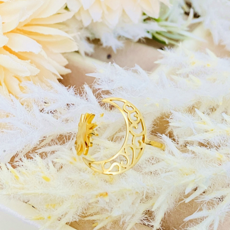 Inel Reglabil Luna Soare - Auriu, Inele Otel Inoxidabil, Inele Dama [3]