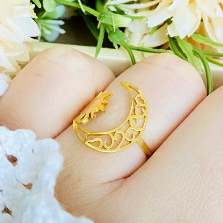 Inel Reglabil Luna Soare - Auriu, Inele Otel Inoxidabil, Inele Dama [4]