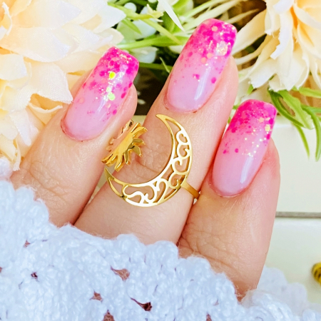 Inel Reglabil Luna Soare - Auriu, Inele Otel Inoxidabil, Inele Dama [1]