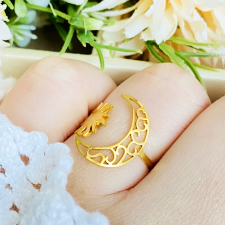 Inel Reglabil Luna Soare - Auriu, Inele Otel Inoxidabil, Inele Dama [5]