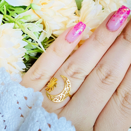 Inel Reglabil Luna Soare - Auriu, Inele Otel Inoxidabil, Inele Dama [2]