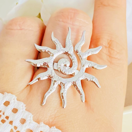 INELE Otel Inoxidabil - Inel Reglabil Soare Mare Argintiu, Inele Otel Inoxidabil, Inele Dama