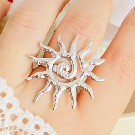 Inel Reglabil Soare Mare Argintiu, Inele Otel Inoxidabil, Inele Dama [4]