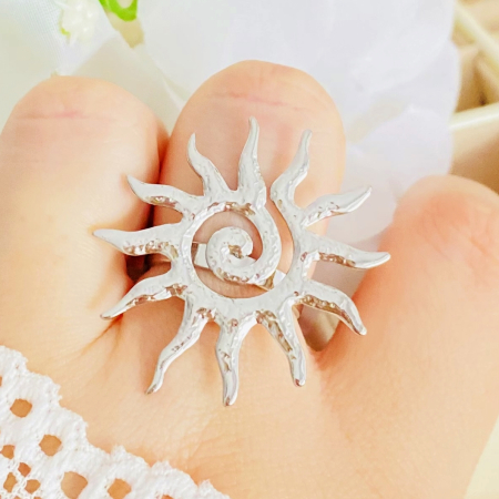 Inel Reglabil Soare Mare Argintiu, Inele Otel Inoxidabil, Inele Dama [2]