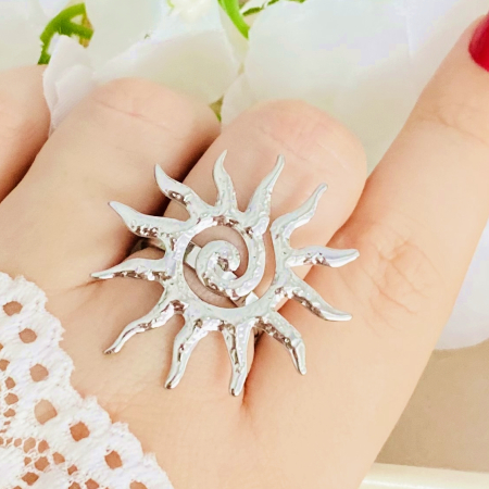 Inel Reglabil Soare Mare Argintiu, Inele Otel Inoxidabil, Inele Dama [1]