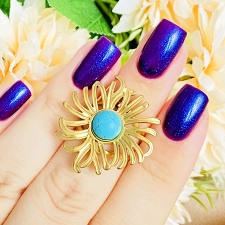 Inel Reglabil Floare Turcoaz, Inele Otel Inoxidabil, Inele Dama [5]