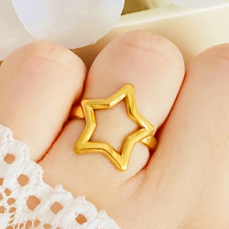 BIJUTERII OTEL INOXIDABIL - Inel Reglabil Stea Aurie, Inele Otel Inoxidabil, Inele Dama