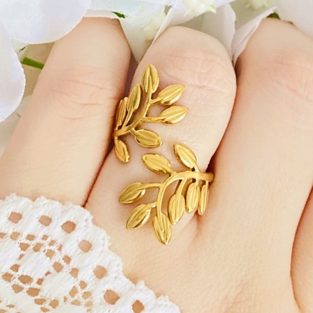 Inel Reglabil Frunzulite Aurii, Inele Otel Inoxidabil, Inele Dama [2]
