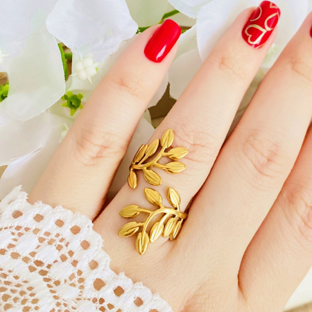 Inel Reglabil Frunzulite Aurii, Inele Otel Inoxidabil, Inele Dama [1]