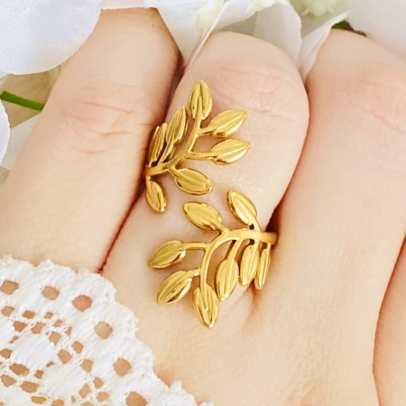 BIJUTERII OTEL INOXIDABIL - Inel Reglabil Frunzulite Aurii, Inele Otel Inoxidabil, Inele Dama