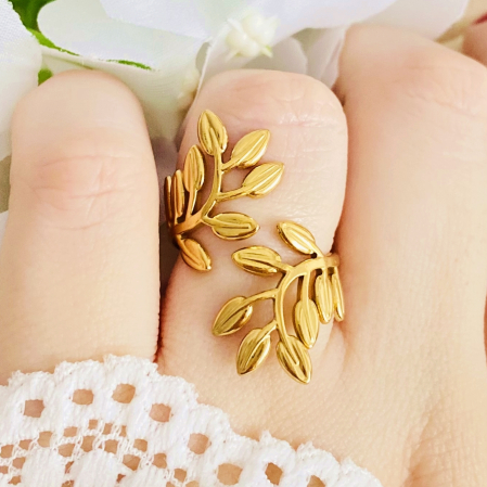 Inel Reglabil Frunzulite Aurii, Inele Otel Inoxidabil, Inele Dama [3]