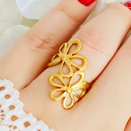 Inel Reglabil Flori Aurii, Inele Otel Inoxidabil, Inele Dama [2]