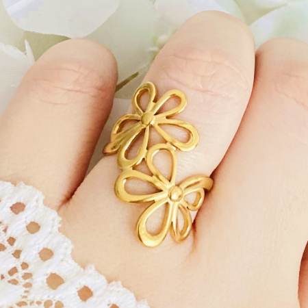 Inel Reglabil Flori Aurii, Inele Otel Inoxidabil, Inele Dama [3]