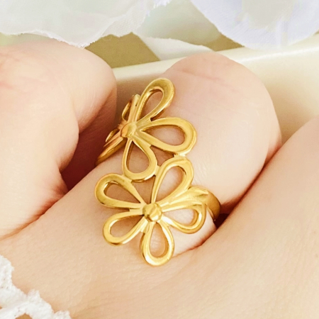 INELE Otel Inoxidabil - Inel Reglabil Flori Aurii, Inele Otel Inoxidabil, Inele Dama