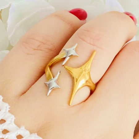 Inel Reglabil Stele Aurii & Argintii, Inele Otel Inoxidabil, Inele Dama [2]