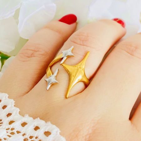INELE Otel Inoxidabil - Inel Reglabil Stele Aurii & Argintii, Inele Otel Inoxidabil, Inele Dama
