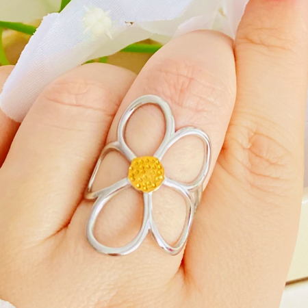 INELE Otel Inoxidabil - Inel Reglabil Floare Mare Argintie, Inele Otel Inoxidabil, Inele Dama