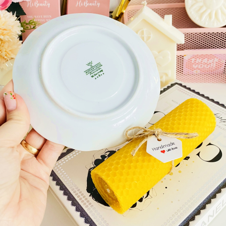 Lumanare Ceara Albine si Farfurie Portelan Vintage, Set Cadou Lumanari Handmade [5]