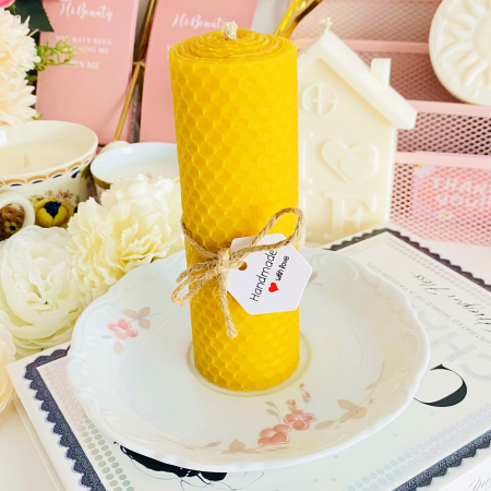 Lumanare Ceara Albine si Farfurie Portelan Vintage, Set Cadou Lumanari Handmade [3]