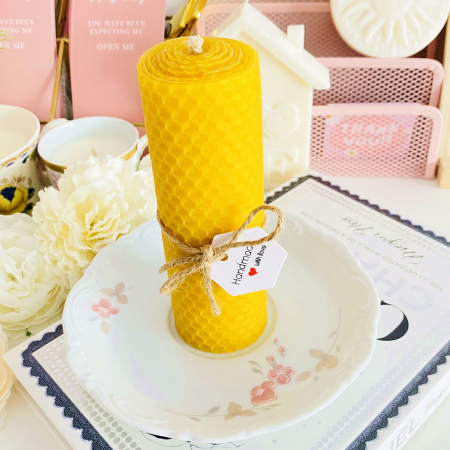 VINTAGE HOME - Lumanare Ceara Albine si Farfurie Portelan Vintage, Set Cadou Lumanari Handmade