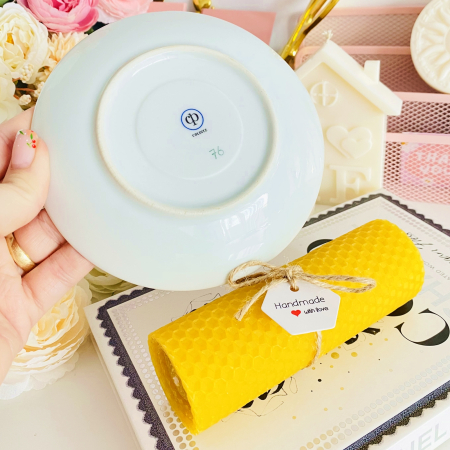 Lumanare Ceara Albine si Farfurie Portelan Vintage, Set Cadou Lumanari Handmade [5]