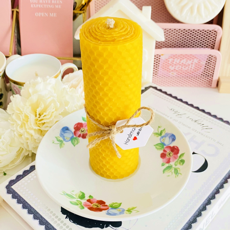 VINTAGE HOME - Lumanare Ceara Albine si Farfurie Portelan Vintage, Set Cadou Lumanari Handmade