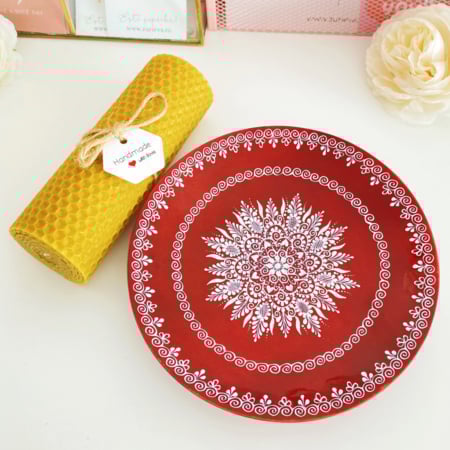 VINTAGE HOME - Lumanare Ceara Albine si Farfurie Portelan Vintage, Set Cadou Lumanari Handmade