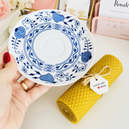 Lumanare Ceara Albine si Farfurie Portelan Vintage, Set Cadou Lumanari Handmade [1]