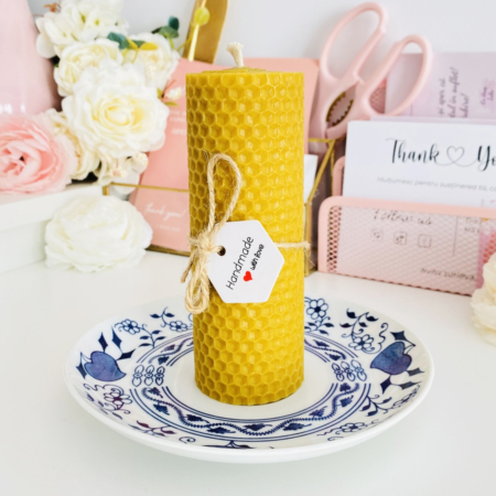 VINTAGE HOME - Lumanare Ceara Albine si Farfurie Portelan Vintage, Set Cadou Lumanari Handmade