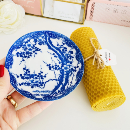 Lumanare Ceara Albine si Farfurie Portelan Vintage, Set Cadou Lumanari Handmade [1]