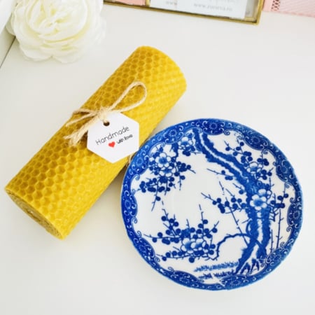 VINTAGE HOME - Lumanare Ceara Albine si Farfurie Portelan Vintage, Set Cadou Lumanari Handmade