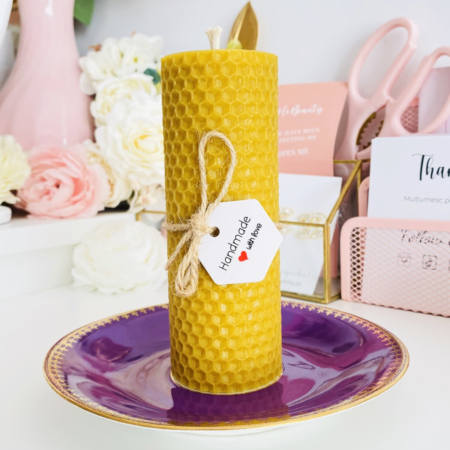 VINTAGE HOME - Lumanare Ceara Albine si Farfurie Portelan Vintage, Set Cadou Lumanari Handmade