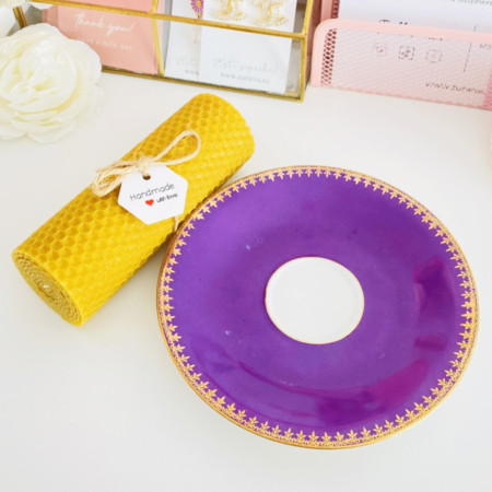 Lumanare Ceara Albine si Farfurie Portelan Vintage, Set Cadou Lumanari Handmade [1]