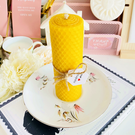 Lumanare Ceara Albine si Farfurie Portelan Vintage, Set Cadou Lumanari Handmade [3]
