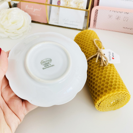 Lumanare Ceara Albine si Farfurie Portelan Vintage, Set Cadou Lumanari [5]