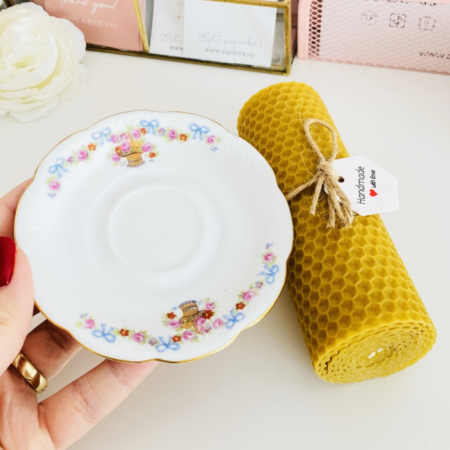 Lumanare Ceara Albine si Farfurie Portelan Vintage, Set Cadou Lumanari [3]