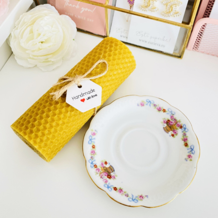 Lumanare Ceara Albine si Farfurie Portelan Vintage, Set Cadou Lumanari [4]