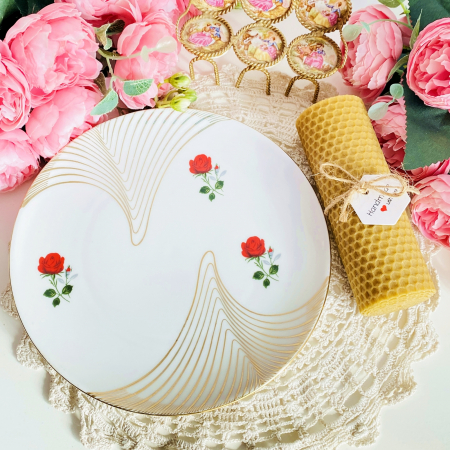 LUMANARI - Lumanare Ceara Albine si Farfurie Portelan Vintage, Lumanari Parfumate Handmade