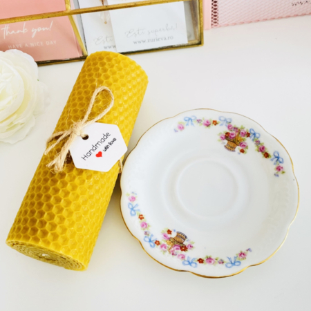 Lumanare Ceara Albine si Farfurie Portelan Vintage, Set Cadou Lumanari [2]